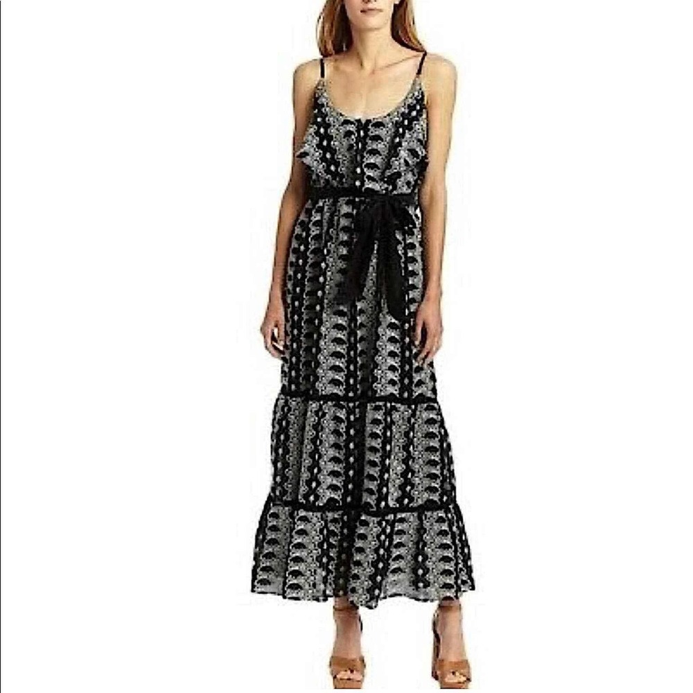 Love the Label Anthropologie Mariposa Dress Black White Eyelet Maxi Sleeveless S